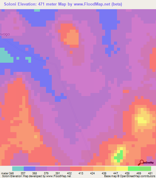 Soloni,Ivory Coast Elevation Map