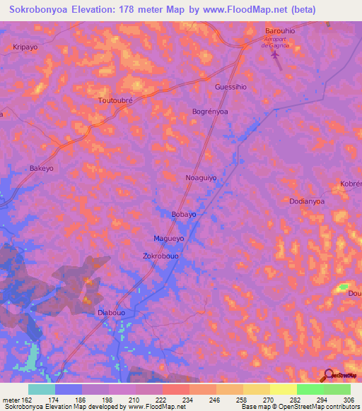 Sokrobonyoa,Ivory Coast Elevation Map