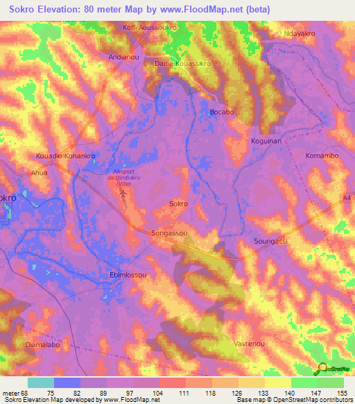 Sokro,Ivory Coast Elevation Map