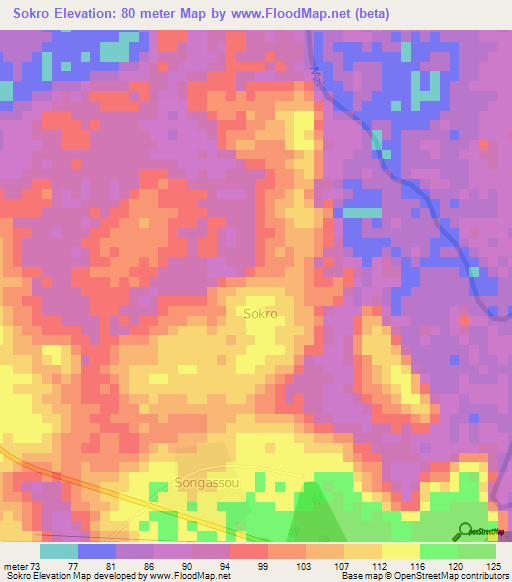 Sokro,Ivory Coast Elevation Map
