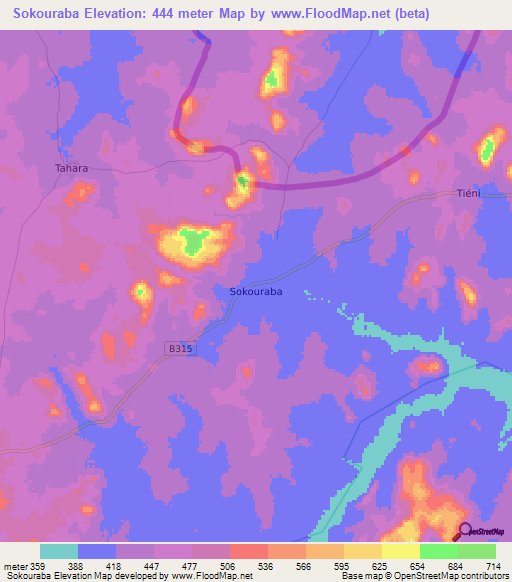 Sokouraba,Ivory Coast Elevation Map