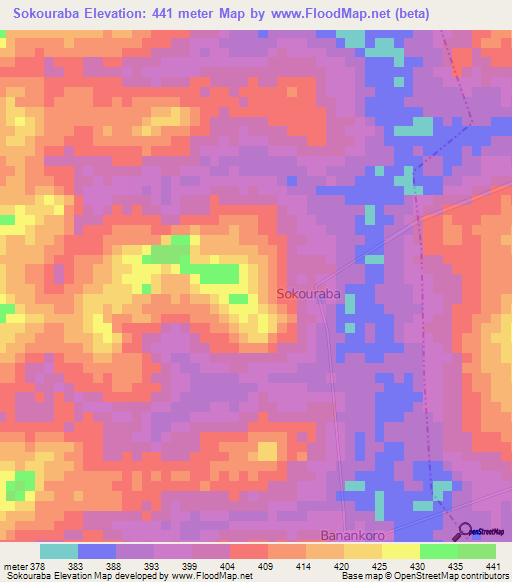 Sokouraba,Ivory Coast Elevation Map
