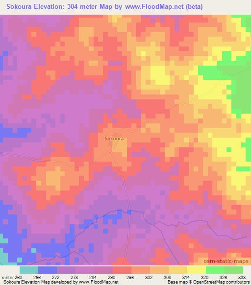 Sokoura,Ivory Coast Elevation Map