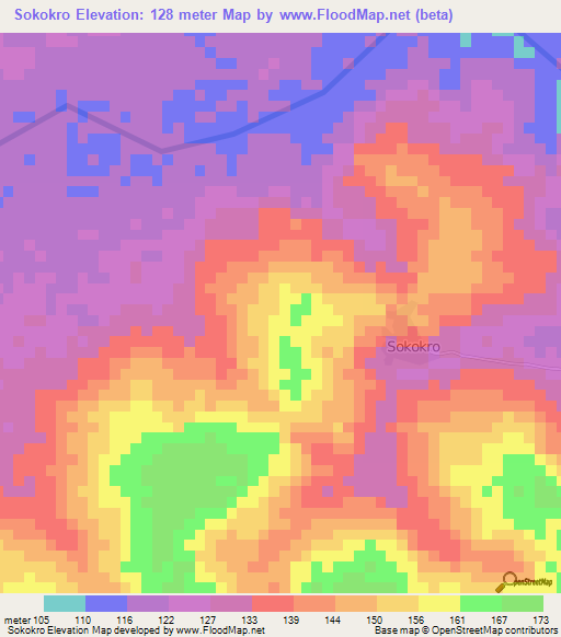 Sokokro,Ivory Coast Elevation Map