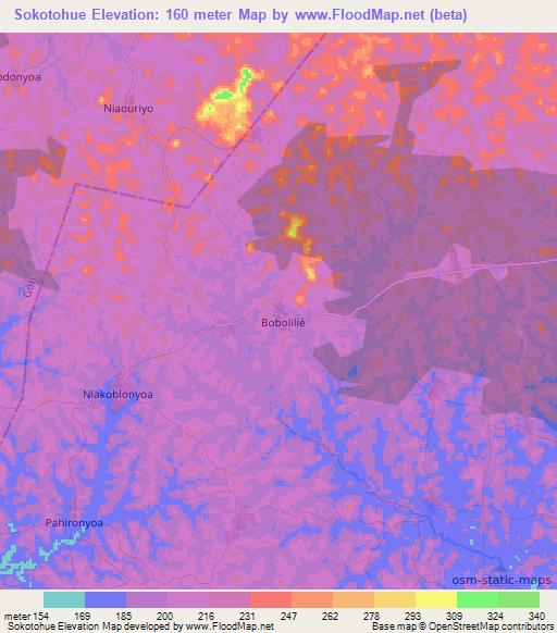 Sokotohue,Ivory Coast Elevation Map