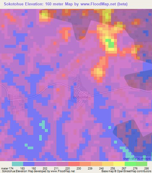 Sokotohue,Ivory Coast Elevation Map
