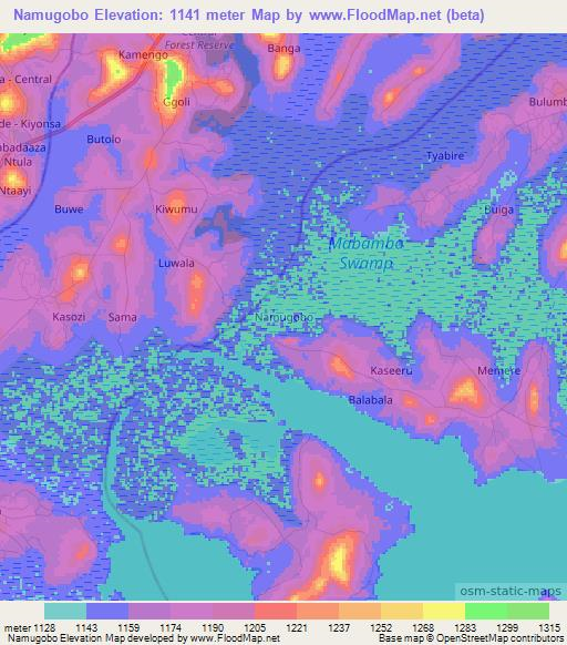 Namugobo,Uganda Elevation Map