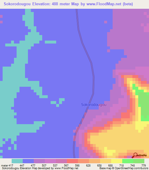 Sokorodougou,Ivory Coast Elevation Map
