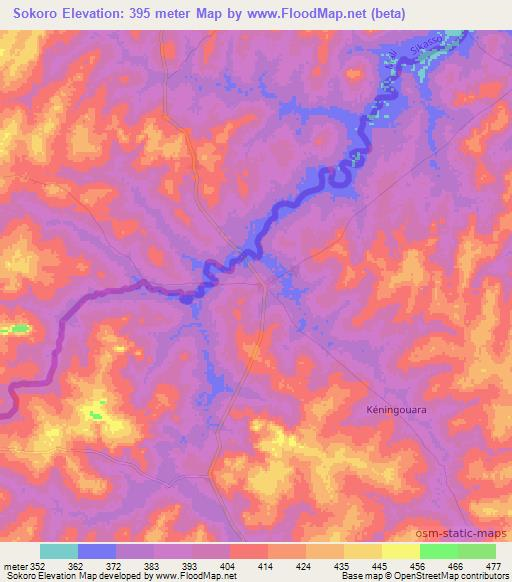 Sokoro,Ivory Coast Elevation Map