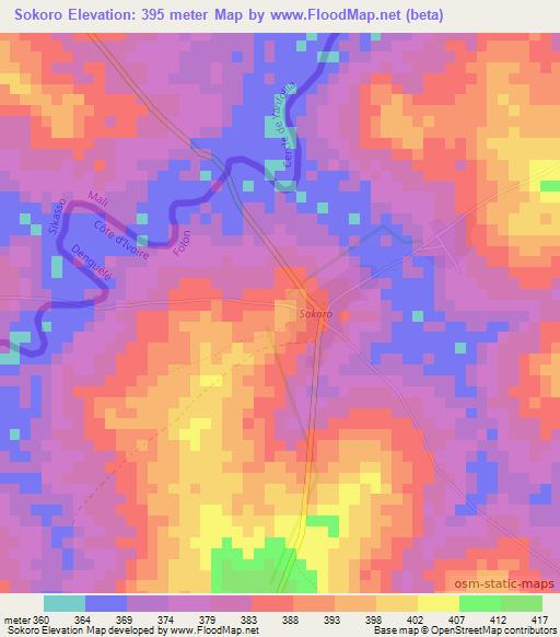 Sokoro,Ivory Coast Elevation Map