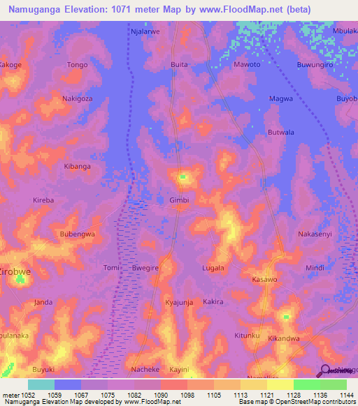 Namuganga,Uganda Elevation Map