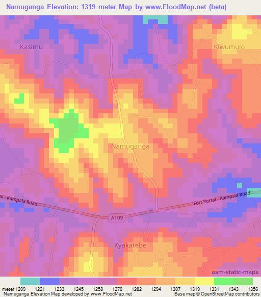 Namuganga,Uganda Elevation Map