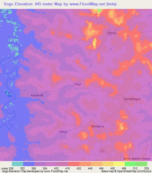 Sogo,Ivory Coast Elevation Map