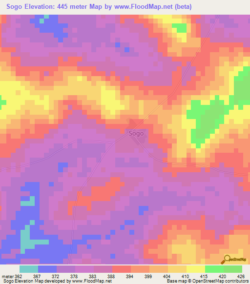 Sogo,Ivory Coast Elevation Map