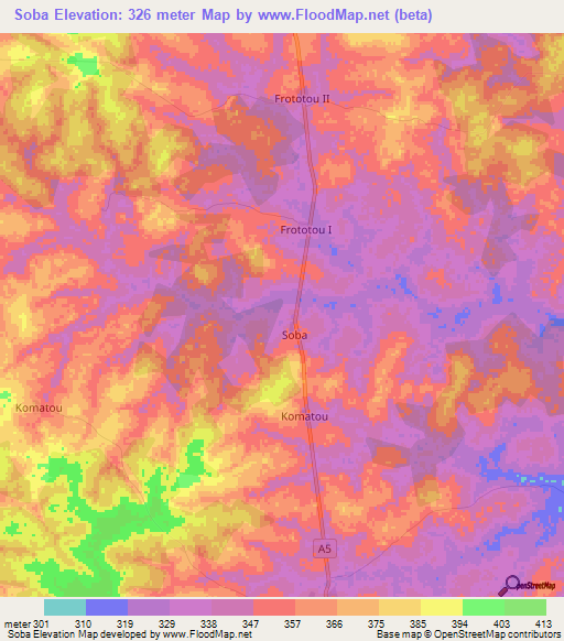 Soba,Ivory Coast Elevation Map