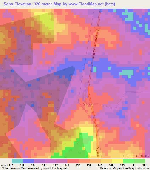 Soba,Ivory Coast Elevation Map