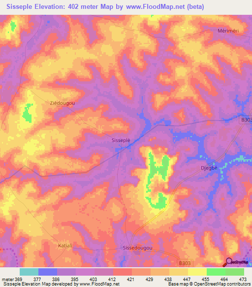 Sisseple,Ivory Coast Elevation Map