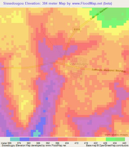 Sissedougou,Ivory Coast Elevation Map