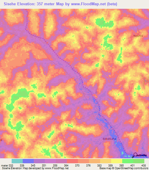 Sisehe,Ivory Coast Elevation Map
