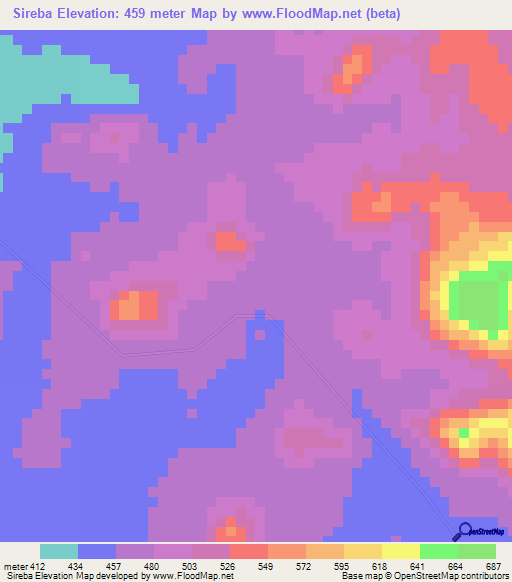 Sireba,Ivory Coast Elevation Map
