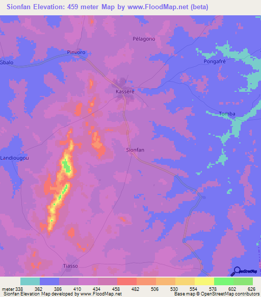 Sionfan,Ivory Coast Elevation Map