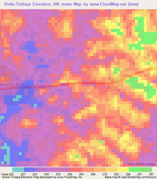 Sinke-Tintieya,Ivory Coast Elevation Map