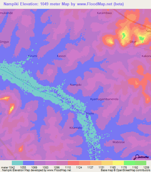 Nampiki,Uganda Elevation Map