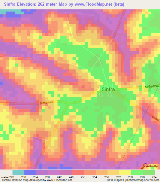 Sinfra,Ivory Coast Elevation Map