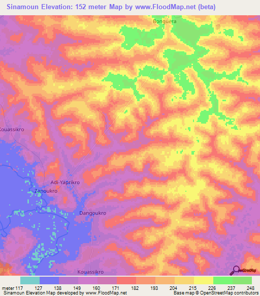 Sinamoun,Ivory Coast Elevation Map