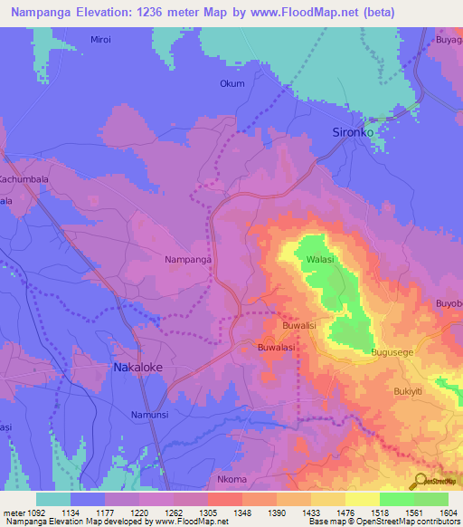 Nampanga,Uganda Elevation Map