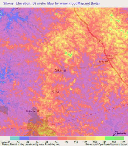 Sikensi,Ivory Coast Elevation Map