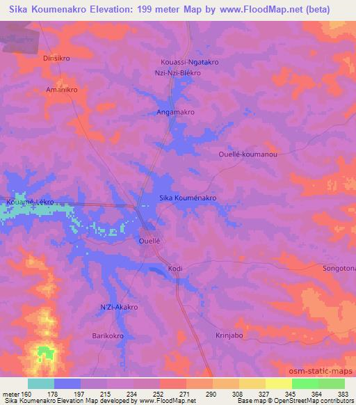 Sika Koumenakro,Ivory Coast Elevation Map