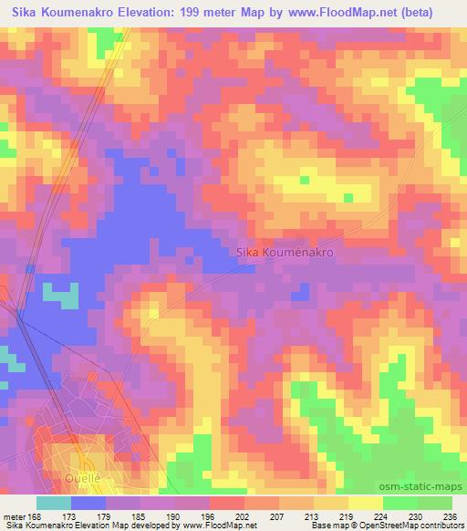 Sika Koumenakro,Ivory Coast Elevation Map