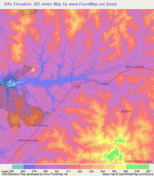 Sifie,Ivory Coast Elevation Map