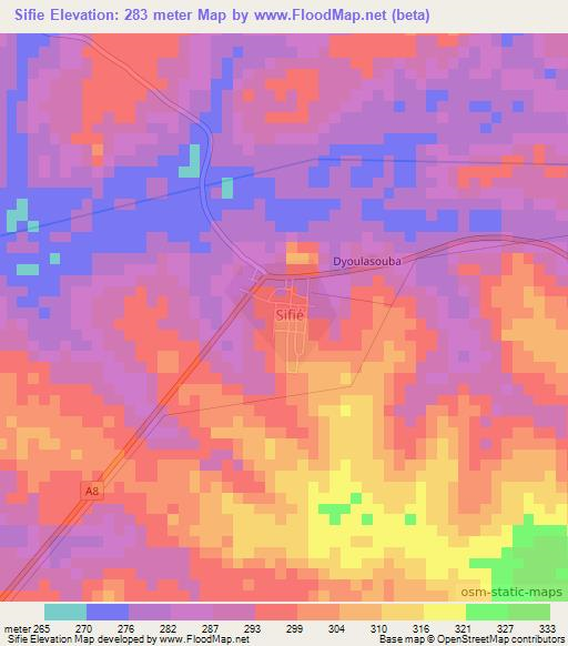 Sifie,Ivory Coast Elevation Map