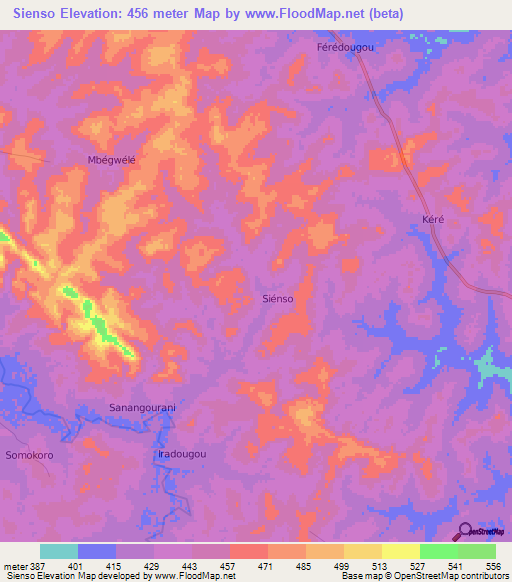 Sienso,Ivory Coast Elevation Map