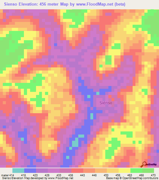 Sienso,Ivory Coast Elevation Map
