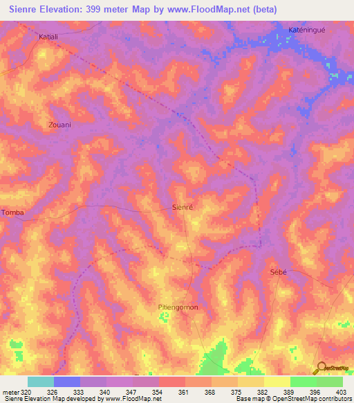 Sienre,Ivory Coast Elevation Map