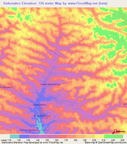 Siekonakro,Ivory Coast Elevation Map
