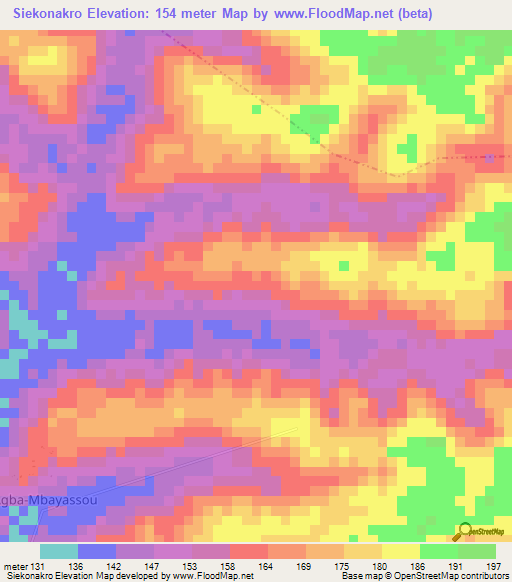 Siekonakro,Ivory Coast Elevation Map