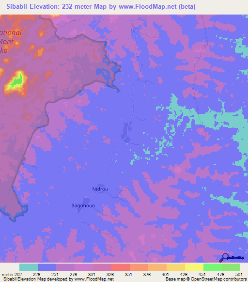 Sibabli,Ivory Coast Elevation Map