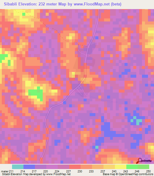 Sibabli,Ivory Coast Elevation Map