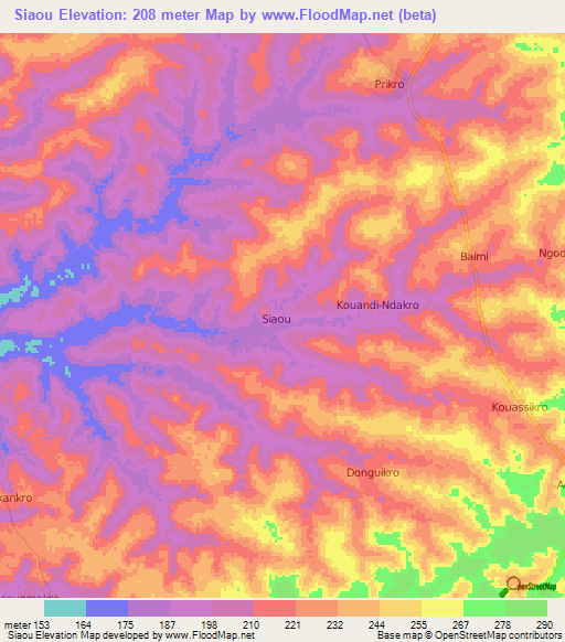 Siaou,Ivory Coast Elevation Map