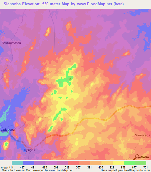 Siansoba,Ivory Coast Elevation Map