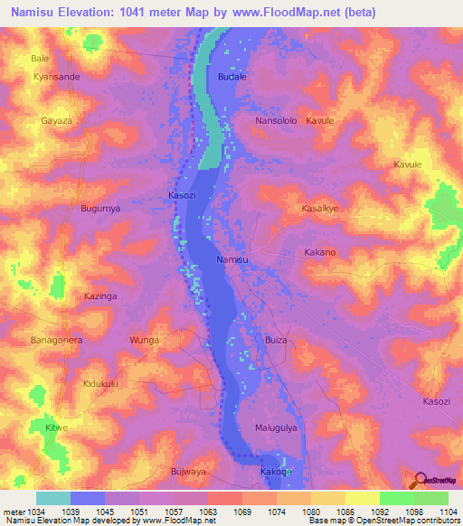 Namisu,Uganda Elevation Map