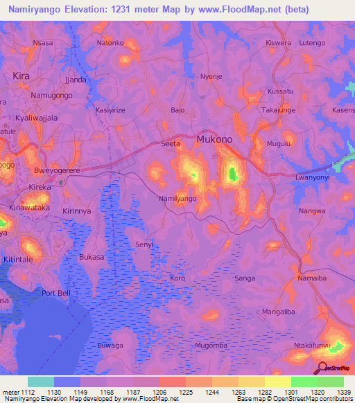 Namiryango,Uganda Elevation Map