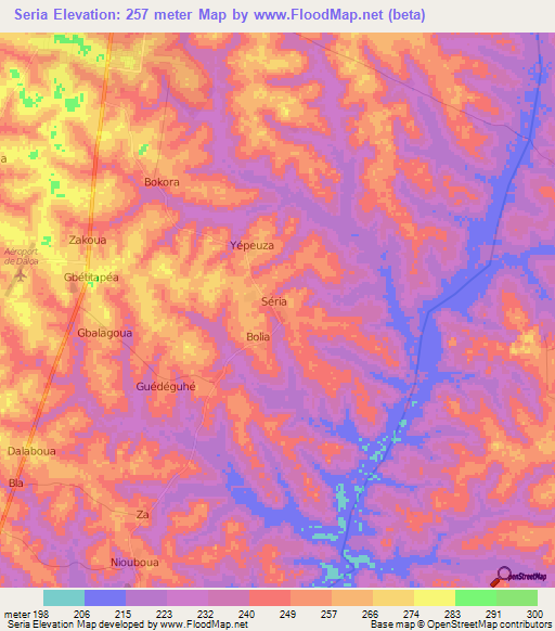 Seria,Ivory Coast Elevation Map