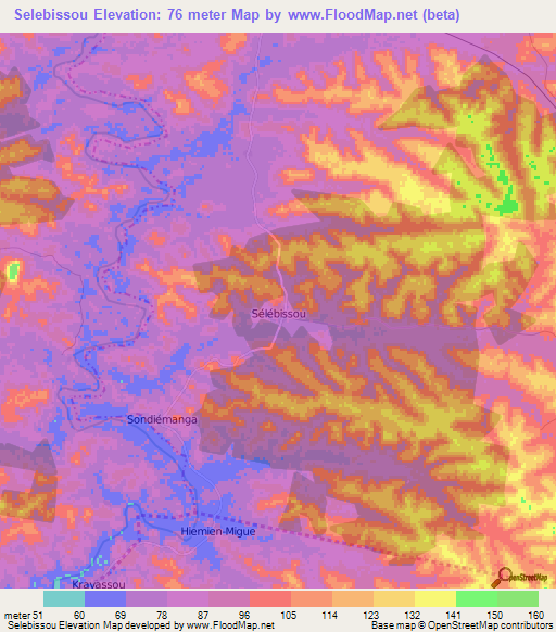 Selebissou,Ivory Coast Elevation Map
