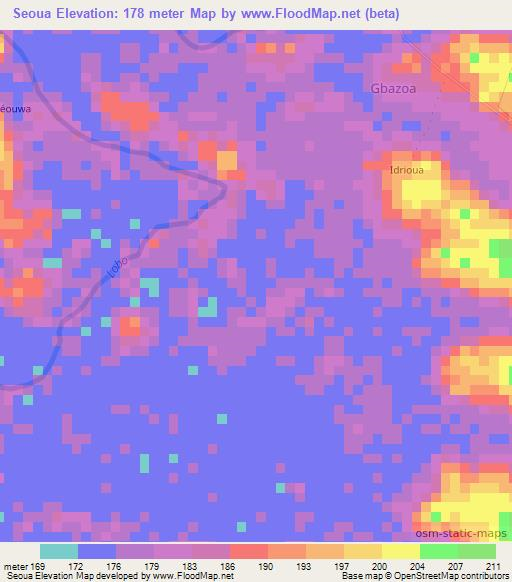 Seoua,Ivory Coast Elevation Map