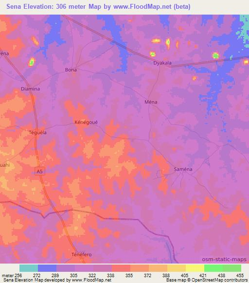 Sena,Ivory Coast Elevation Map